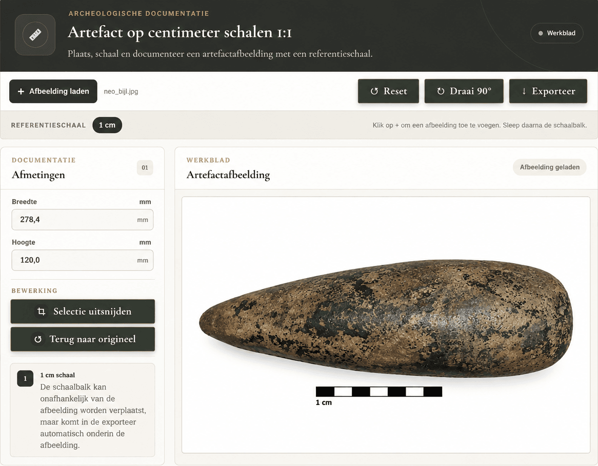 Artefact op centimeter schaal 1:1
