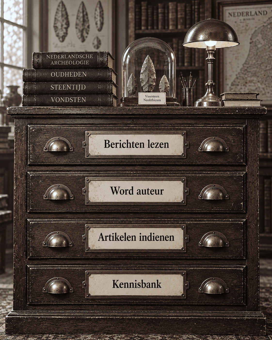 Archeologische ladekast met vier digitale documentatietools